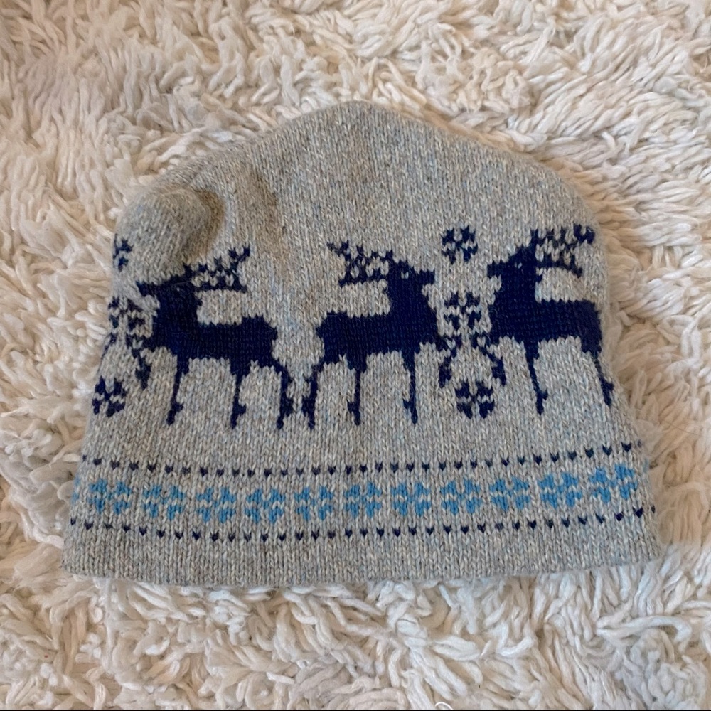 Wool Fair Isle Reindeer Beanie Hat